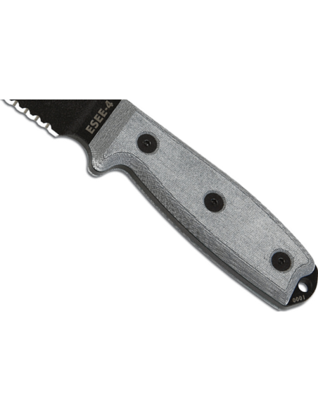 Esee 4 ESEE-4S-B mes 11,6cm zwart carbonstaal halfgekarteld lemmet grijs micarta handvat + schede