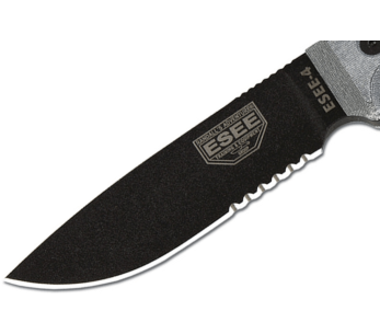 Cuchillo Esee 4 ESEE-4S-B 11.6cm acero carbono negro hoja semi-dentada mango micarta gris + funda 2