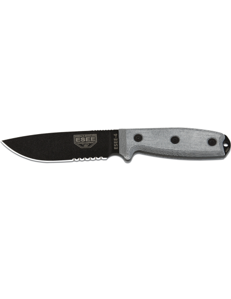 Esee 4 ESEE-4S-B knife 11.6cm black carbon steel semi-serrated blade grey micarta handle + sheath