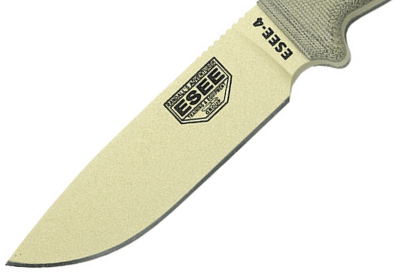Messer Esee 4 ESEE-4P-DT Klinge Kohlenstoffstahl Wüste 11,6cm Griff Micarta grau + Etui