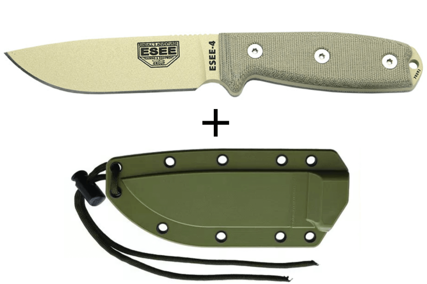 Messer Esee 4 ESEE-4P-DT Klinge Kohlenstoffstahl Wüste 11,6cm Griff Micarta grau + Etui