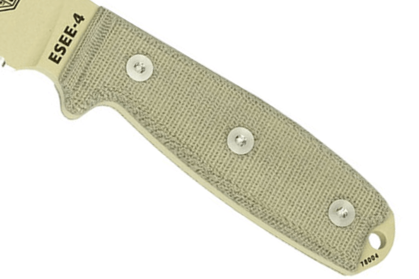 Coltello Esee 4 ESEE-4S-DT 11,6 cm lama semi-seghettata in acciaio al carbonio del deserto manico in micarta grigio + fodero