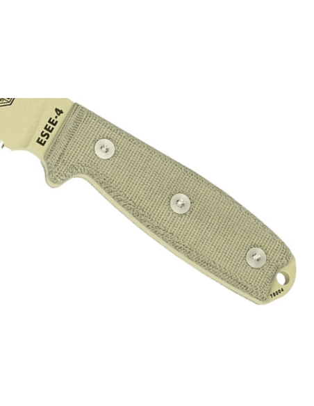 Messer Esee 4 ESEE-4S-DT halbverzahnte Klinge Kohlenstoffstahl Wüste 11,6cm Griff Micarta grau + Etui