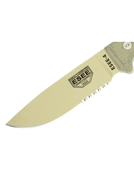 Esee 4 ESEE-4S-DT kniv 11,6 cm halvslebet blad af ørkenkulstofstål, gråt micarta-håndtag + skede