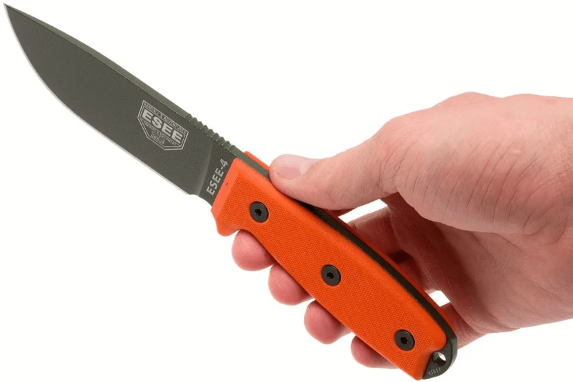 Faca Esee 4 ESEE-4P-OD lâmina em aço carbono verde 11,6cm cabo G10 laranja + bainha