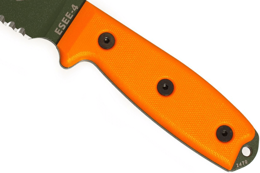 Esee 4 ESEE-4S-OD veitsi 11.6cm vihreä hiiliteräksestä puolihammastettu terä oranssi G10 kahva + tuppi