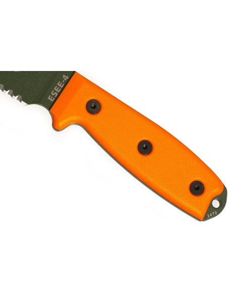 Esee 4 ESEE-4S-OD mes 11.6cm groen carbonstaal halfgekarteld lemmet oranje G10 handgreep + schede