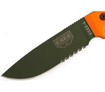 Esee 4 ESEE-4S-OD kniv 11,6 cm grønt, halvsaget blad i karbonstål oransje G10-håndtak + slire 2