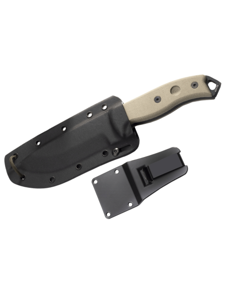Cuchillo Esee 5 ESEE-5P-E 13.7cm hoja acero carbono negro mango micarta gris + funda