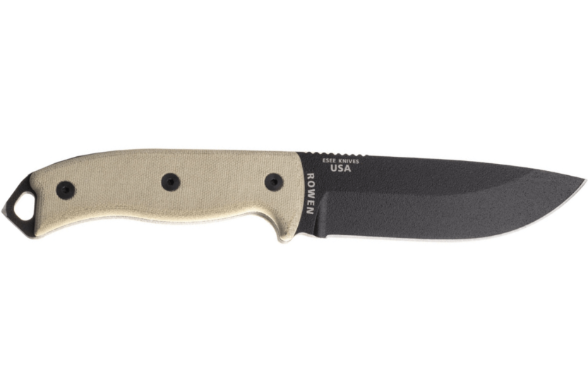 Cuchillo Esee 5 ESEE-5P-E 13.7cm hoja acero carbono negro mango micarta gris + funda