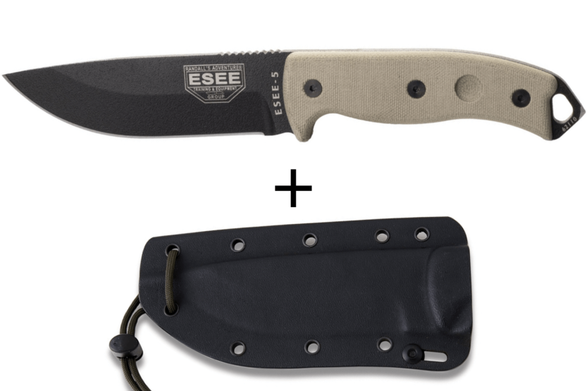 Esee 5 ESEE-5P-E coltello 13,7 cm lama in acciaio al carbonio nero manico in micarta grigio + custodia