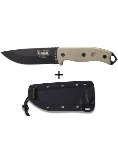Esee 5 ESEE-5P-E coltello 13,7 cm lama in acciaio al carbonio nero manico in micarta grigio + custodia