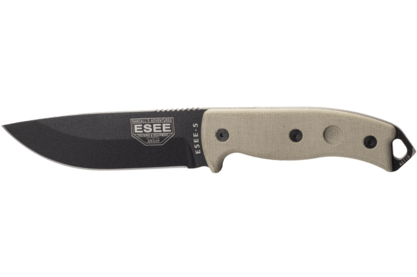 Esee 5 ESEE-5P-E coltello 13,7 cm lama in acciaio al carbonio nero manico in micarta grigio + custodia