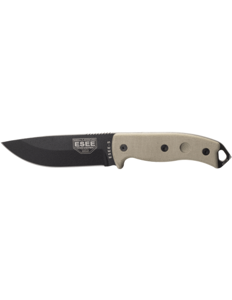 Esee 5 ESEE-5P-E coltello 13,7 cm lama in acciaio al carbonio nero manico in micarta grigio + custodia