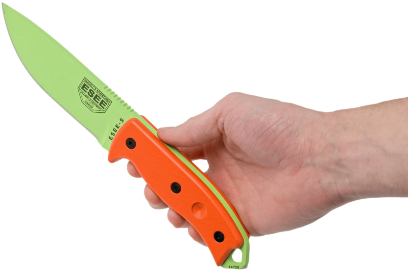 Faca Esee 5 ESEE-5P-VG-E lâmina de aço-carbono verde veneno 13,7 cm cabo G10 laranja + bainha