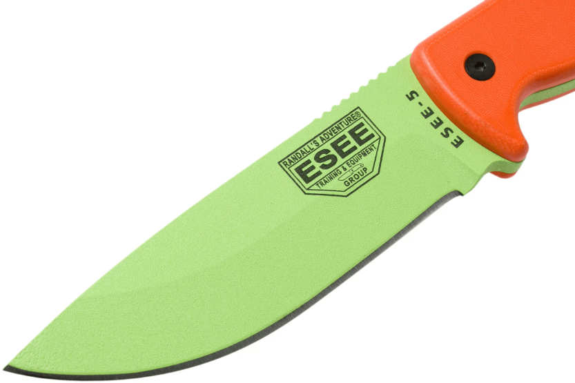 Faca Esee 5 ESEE-5P-VG-E lâmina de aço-carbono verde veneno 13,7 cm cabo G10 laranja + bainha