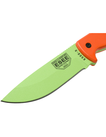 Faca Esee 5 ESEE-5P-VG-E lâmina de aço-carbono verde veneno 13,7 cm cabo G10 laranja + bainha