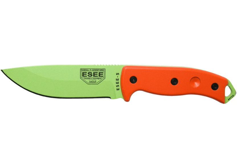 Faca Esee 5 ESEE-5P-VG-E lâmina de aço-carbono verde veneno 13,7 cm cabo G10 laranja + bainha