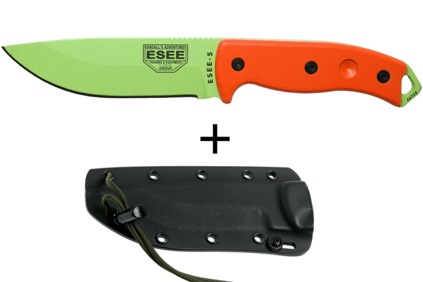 Esee 5 ESEE-5P-VG-E coltello in acciaio al carbonio verde veleno lama 13,7cm manico G10 arancione + fodero