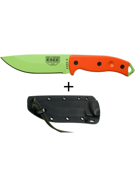 Esee 5 ESEE-5P-VG-E kniv giftgrønt kulstofstålblad 13,7 cm orange G10-håndtag + skede