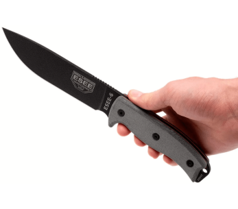 Esee 6 ESEE-6P-B kniv blad i svart kolstål 16,5cm handtag i grå micarta + fodral 2