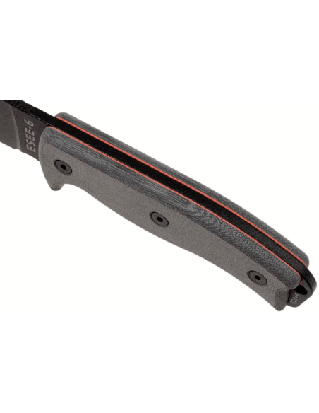 Faca Esee 6 ESEE-6P-B Lâmina de 16,5 cm em aço-carbono preto Cabo em micarta cinzento + estojo