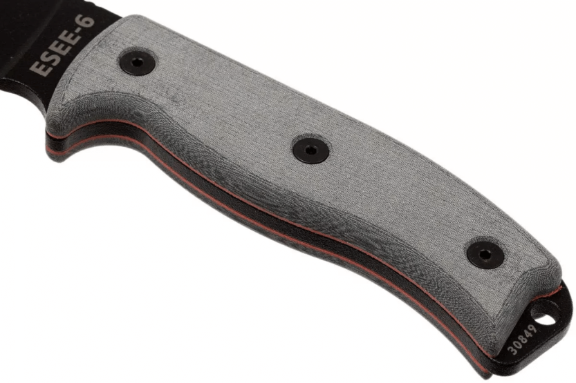 Cuchillo Esee 6 ESEE-6P-B 16.5cm hoja acero carbono negro mango micarta gris + funda