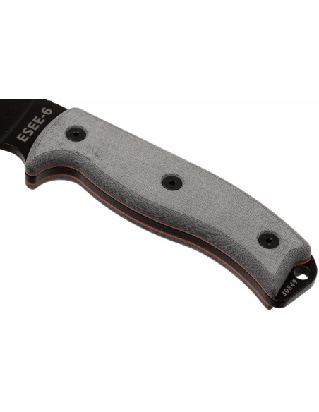 Esee 6 ESEE-6P-B kniv sort karbonstålblad 16,5 cm grått micartahåndtak + etui