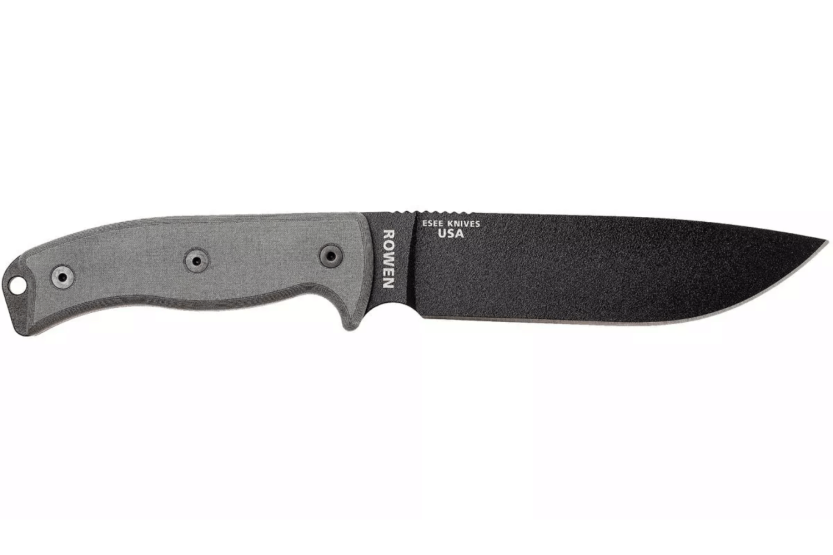 Messer Esee 6 ESEE-6P-B Klinge Kohlenstoffstahl schwarz 16,5cm Griff Micarta grau + Etui
