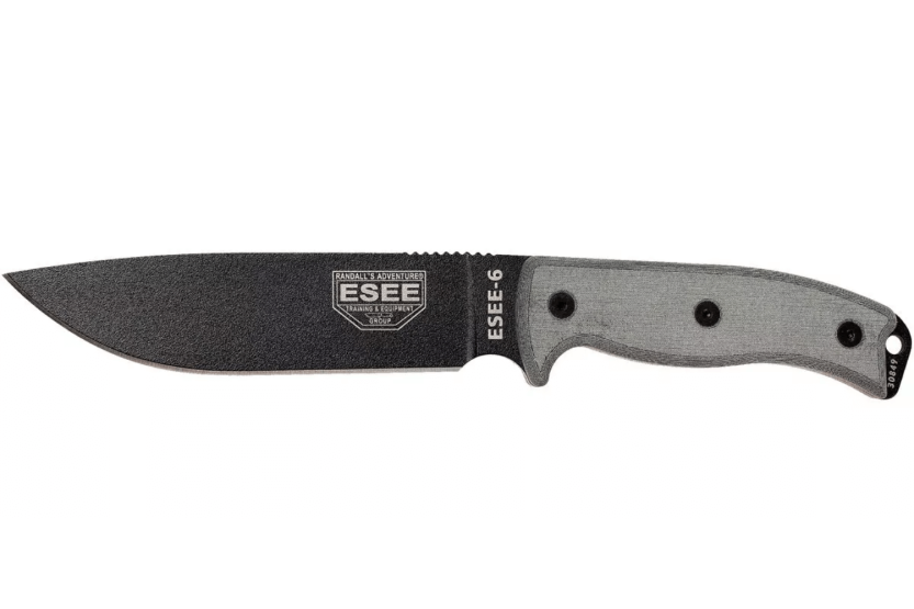 Esee 6 ESEE-6P-B kniv sort kulstofstålblad 16,5 cm gråt micarta-håndtag + etui