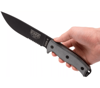 Esee 6 ESEE-6S-B mes 16,5cm zwart carbonstaal half-gekarteld lemmet grijs micarta handvat + schede 2