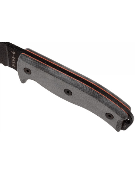 Esee 6 ESEE-6S-B coltello 16,5 cm acciaio al carbonio nero lama semi-dentata manico in micarta grigio + fodero