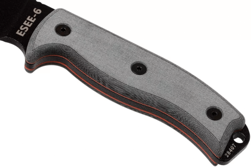 Esee 6 ESEE-6S-B kniv 16,5cm svart kolstål halvslipat blad grått micarta handtag + slida