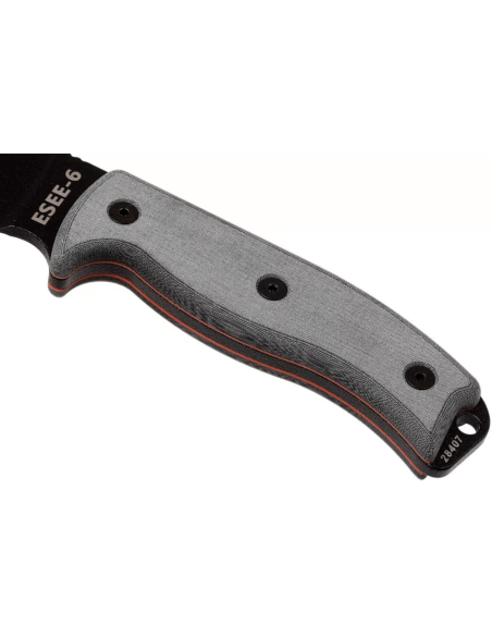 Esee 6 ESEE-6S-B kniv 16,5cm svart kolstål halvslipat blad grått micarta handtag + slida