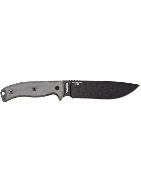 Faca Esee 6 ESEE-6S-B Lâmina semi-dentada de 16,5 cm em aço-carbono preto, cabo em micarta cinzento + bainha