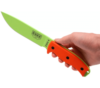 Faca Esee 6 ESEE-6P-VG lâmina em carbono verde veneno 16,5cm cabo G10 laranja + bainha 2