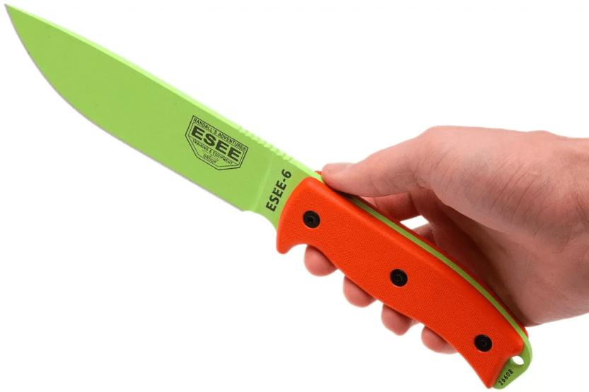 Esee 6 ESEE-6P-VG veitsi myrkynvihreä hiiliterä 16,5cm G10 oranssi kahva + tuppi