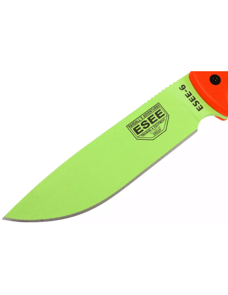 Cuchillo Esee 6 ESEE-6P-VG hoja carbono verde veneno 16,5cm mango G10 naranja + funda