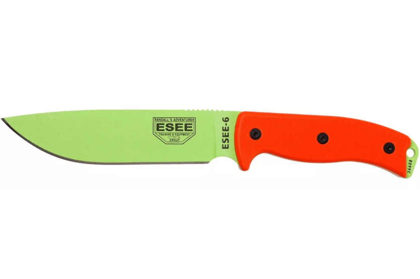 Faca Esee 6 ESEE-6P-VG lâmina em carbono verde veneno 16,5cm cabo G10 laranja + bainha