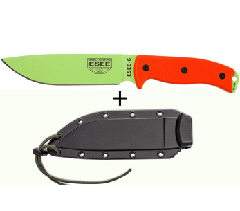 Faca Esee 6 ESEE-6P-VG lâmina em carbono verde veneno 16,5cm cabo G10 laranja + bainha