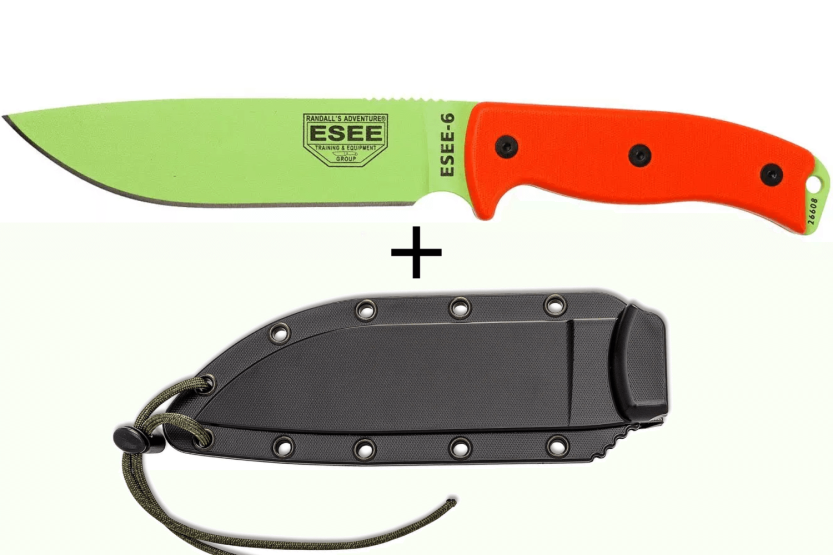 Messer Esee 6 ESEE-6P-VG Karbonklinge venom green 16,5cm Griff G10 orange + Etui