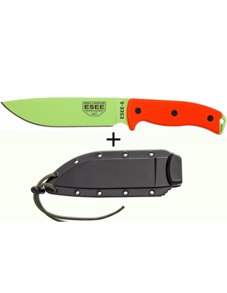 Cuchillo Esee 6 ESEE-6P-VG hoja carbono verde veneno 16,5cm mango G10 naranja + funda