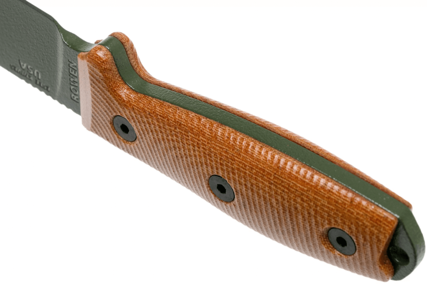 Faca Esee 4 4POD-011 Lâmina de aço-carbono verde de 11,6 cm cabo em micarta castanho + bainha
