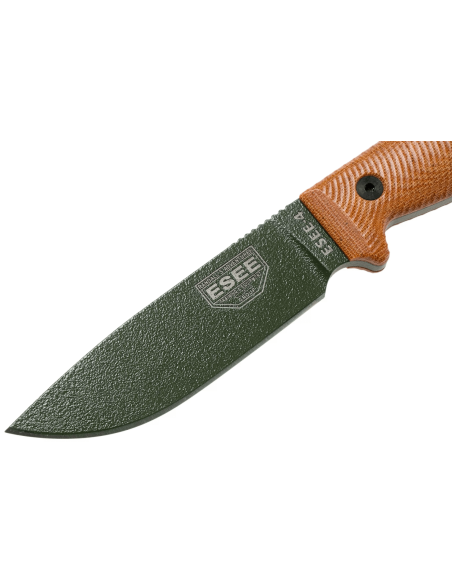 Esee 4 4POD-011 kniv 11,6cm grönt blad av kolstål brunt micarta handtag + fodral