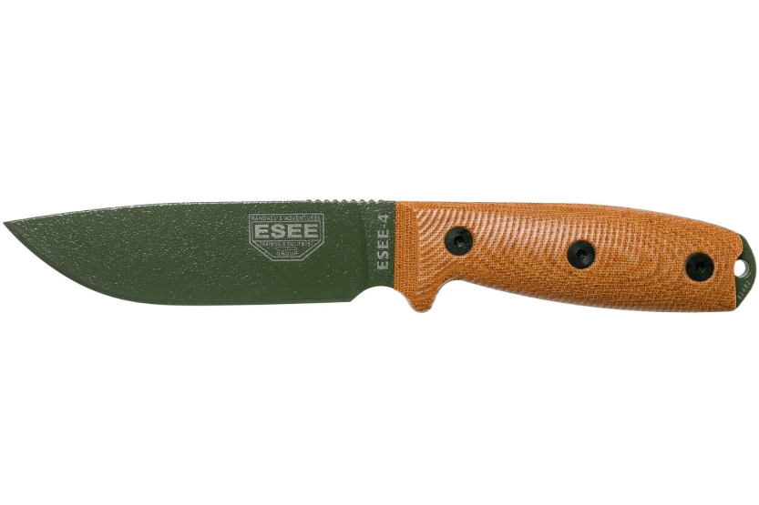 Esee 4 4POD-011 coltello 11,6cm lama in acciaio al carbonio verde manico in micarta marrone + fodero