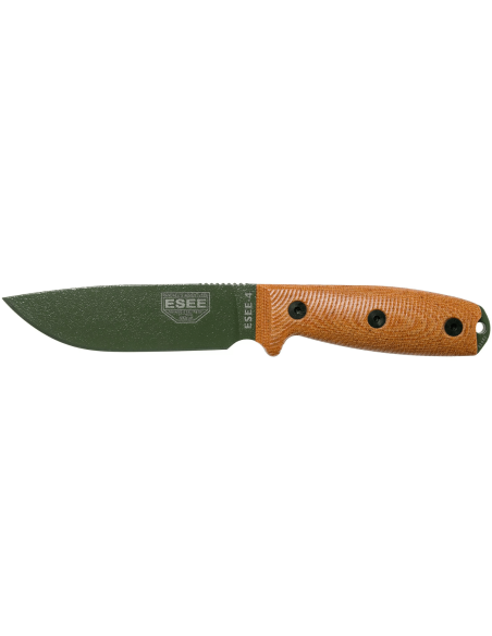 Esee 4 4POD-011 coltello 11,6cm lama in acciaio al carbonio verde manico in micarta marrone + fodero
