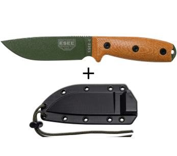 Esee 4 4POD-011 cuchillo 11.6cm hoja acero carbono verde mango micarta marrón + funda