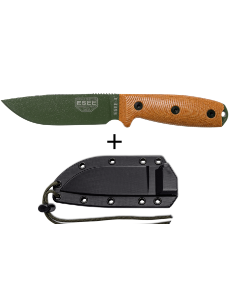 Esee 4 4POD-011 coltello 11,6cm lama in acciaio al carbonio verde manico in micarta marrone + fodero