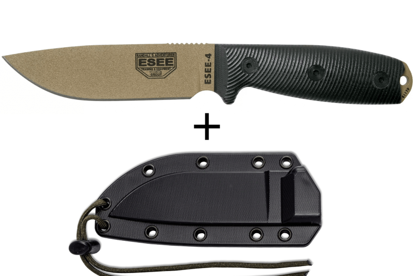 Esee 4 4PDE-001 dark earth kulstofstålklinge 11,6 cm sort G10-håndtag + skede