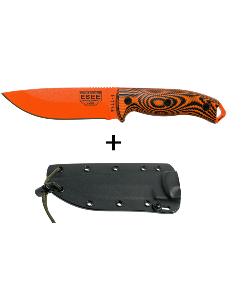 Esee 5 kniv 5POR-006 13,2cm orange kolstålsblad G10 svart/orange handtag + slida